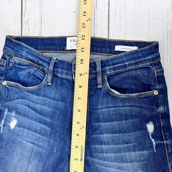Frame Jeans 27 Le High Skinny Ankle Slit Dark Wash Denim Distressed High Rise - Picture 12 of 16